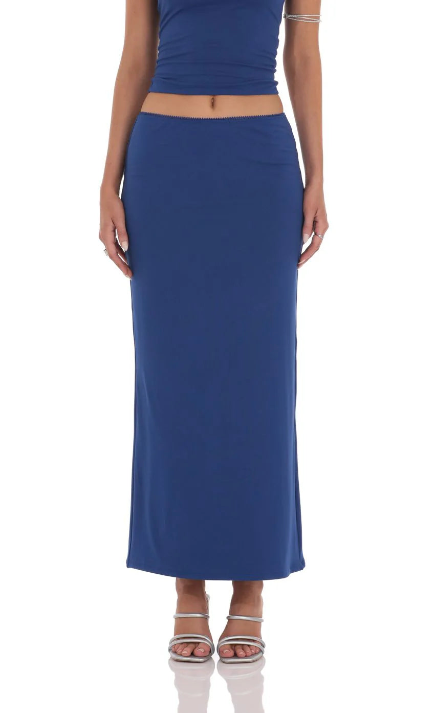 Two Piece Maxi Skirt Set in Blue