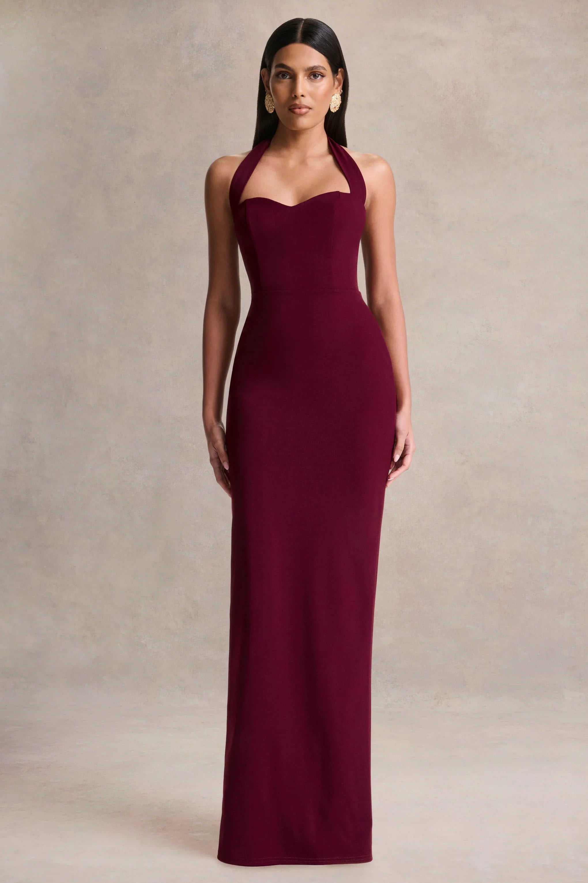 Robyn Burgundy Sweetheart Neck Maxi Dress