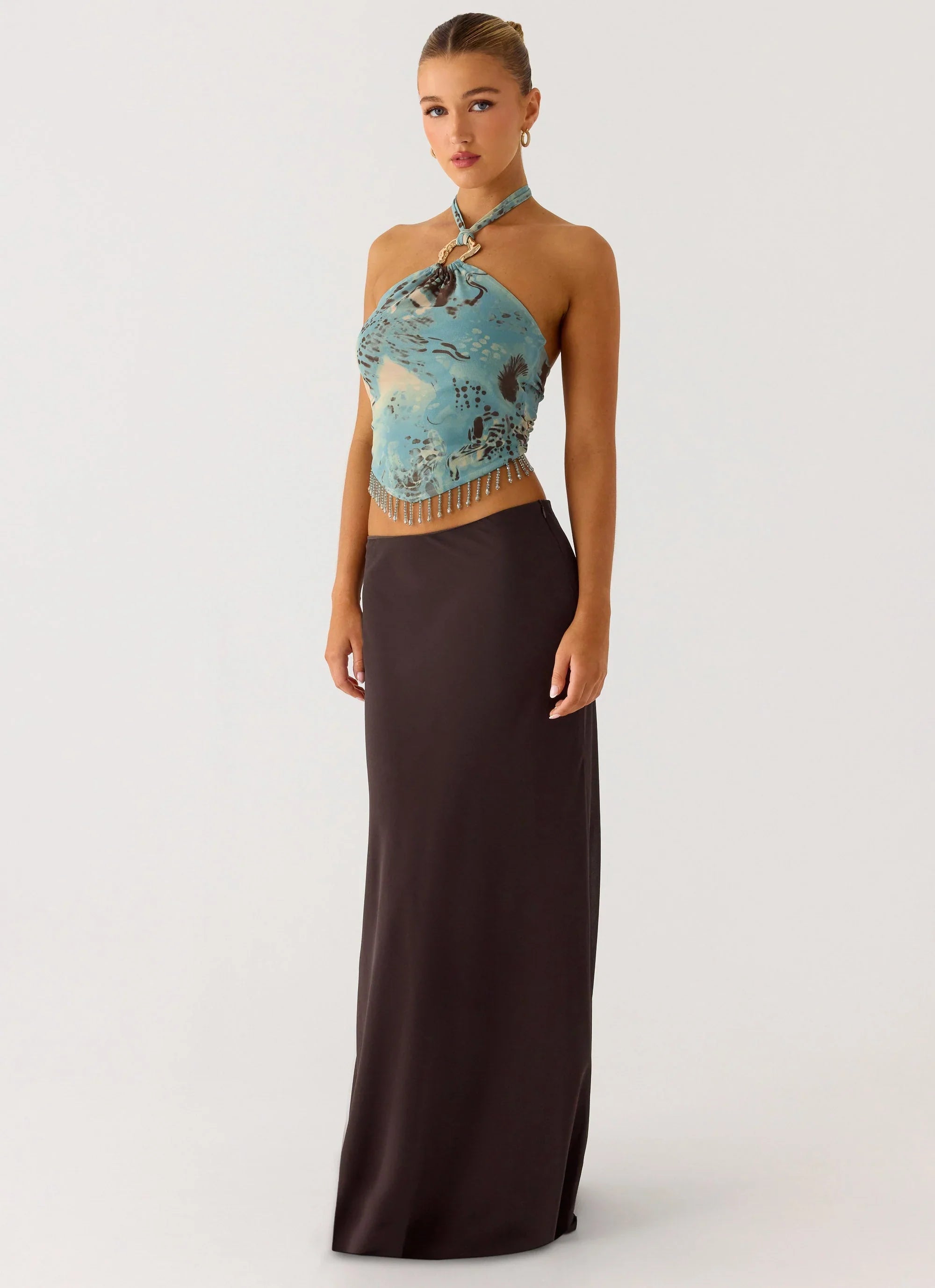 Star Girl Chiffon Maxi Skirt Cool Chocolate