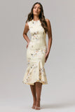 Priceless Lemon Print Crew Neck Fishtail Midi Dress
