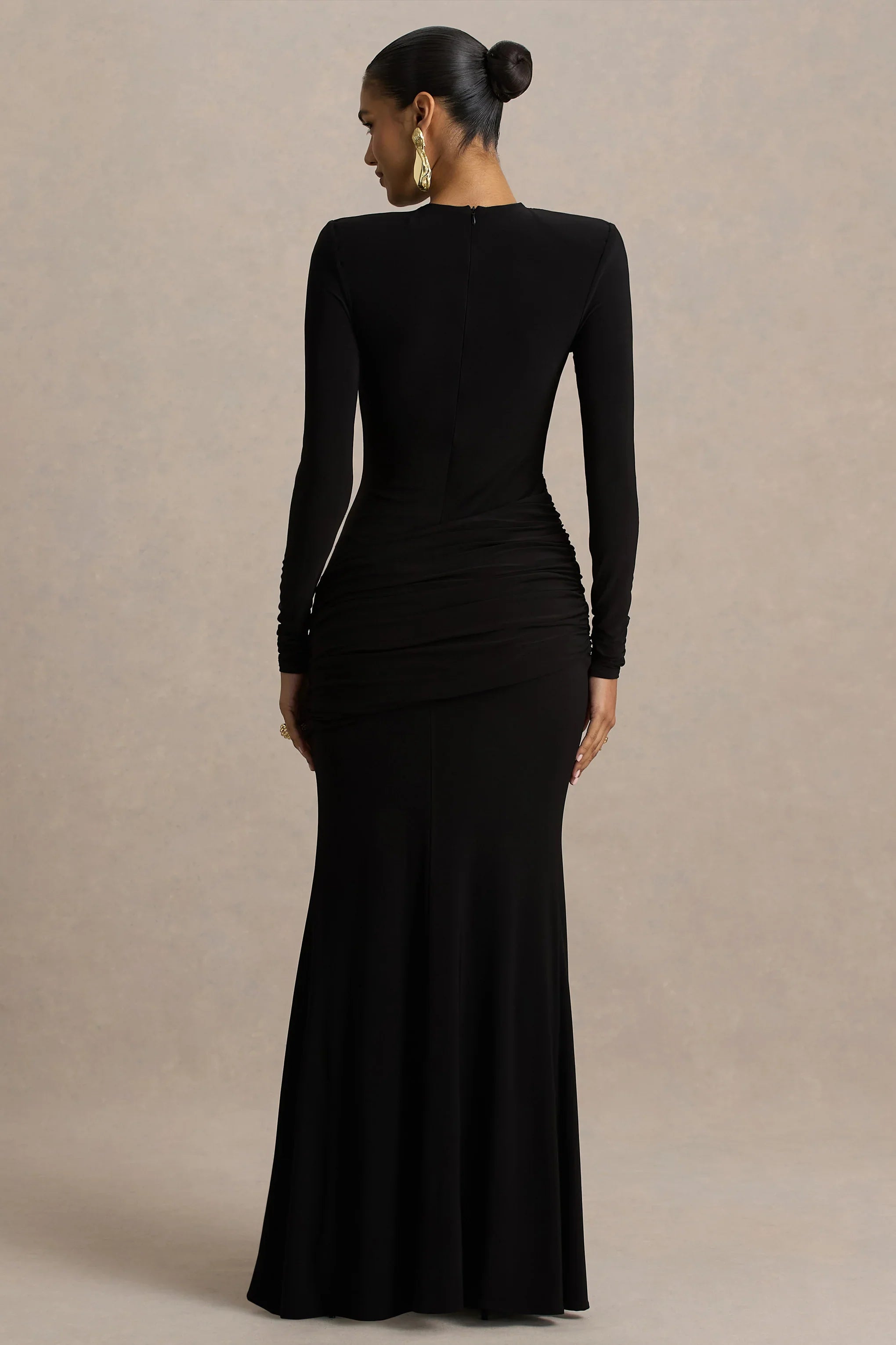 Liora Black Crew Neck Maxi Dress With Front High Split