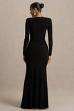 Liora Black Crew Neck Maxi Dress With Front High Split