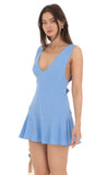 V Neck Fit and Flare Dress in Blue