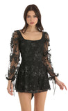 Floral Glitter A Line Dress in Black