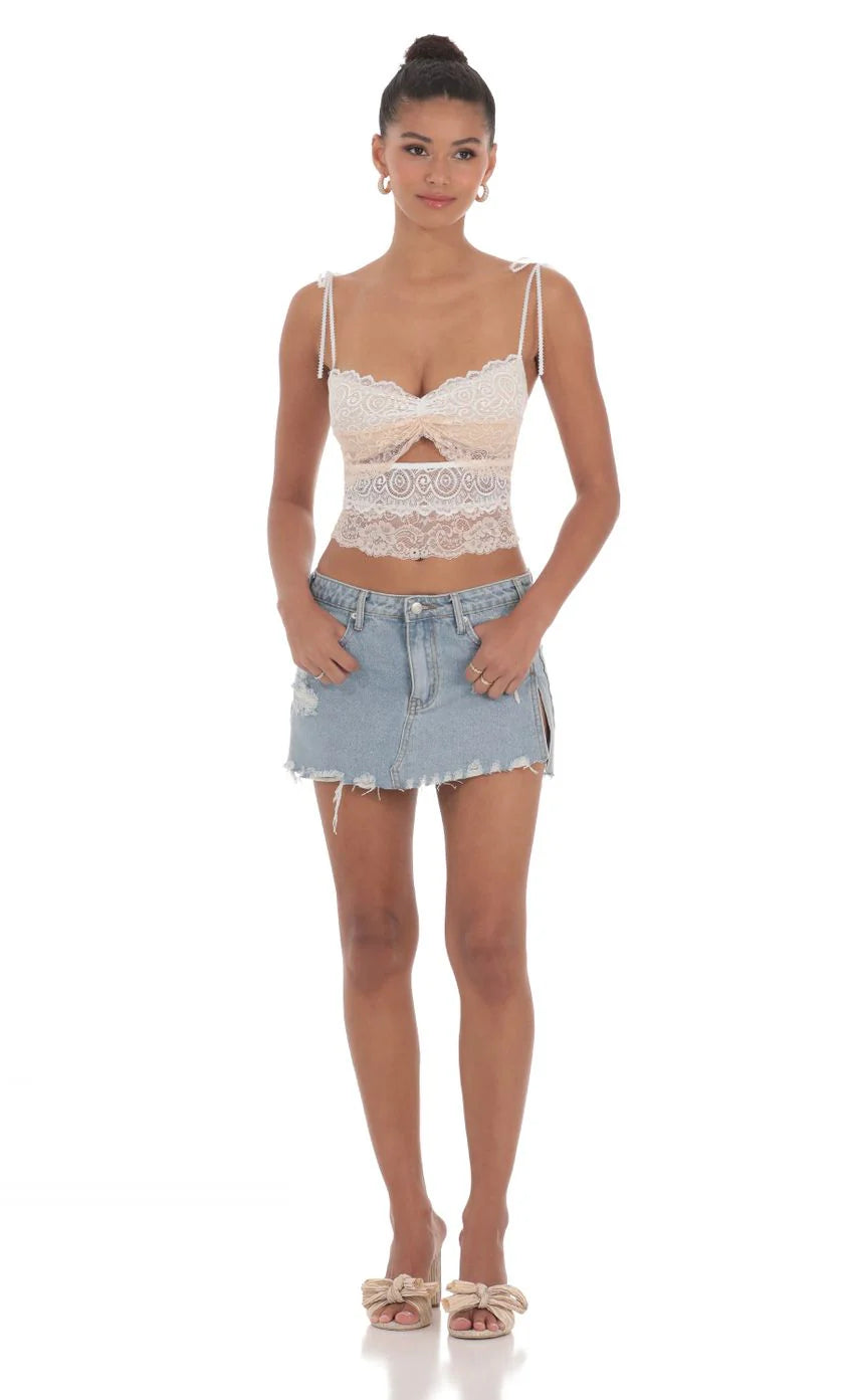 Two Toned Lace Top in White