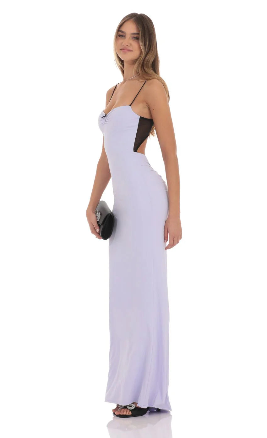 Open Back Two Toned Maxi Dress in Lavender