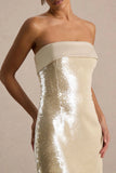 Casandra Champagne Sequin Bandeau Mini Dress With Satin Trim