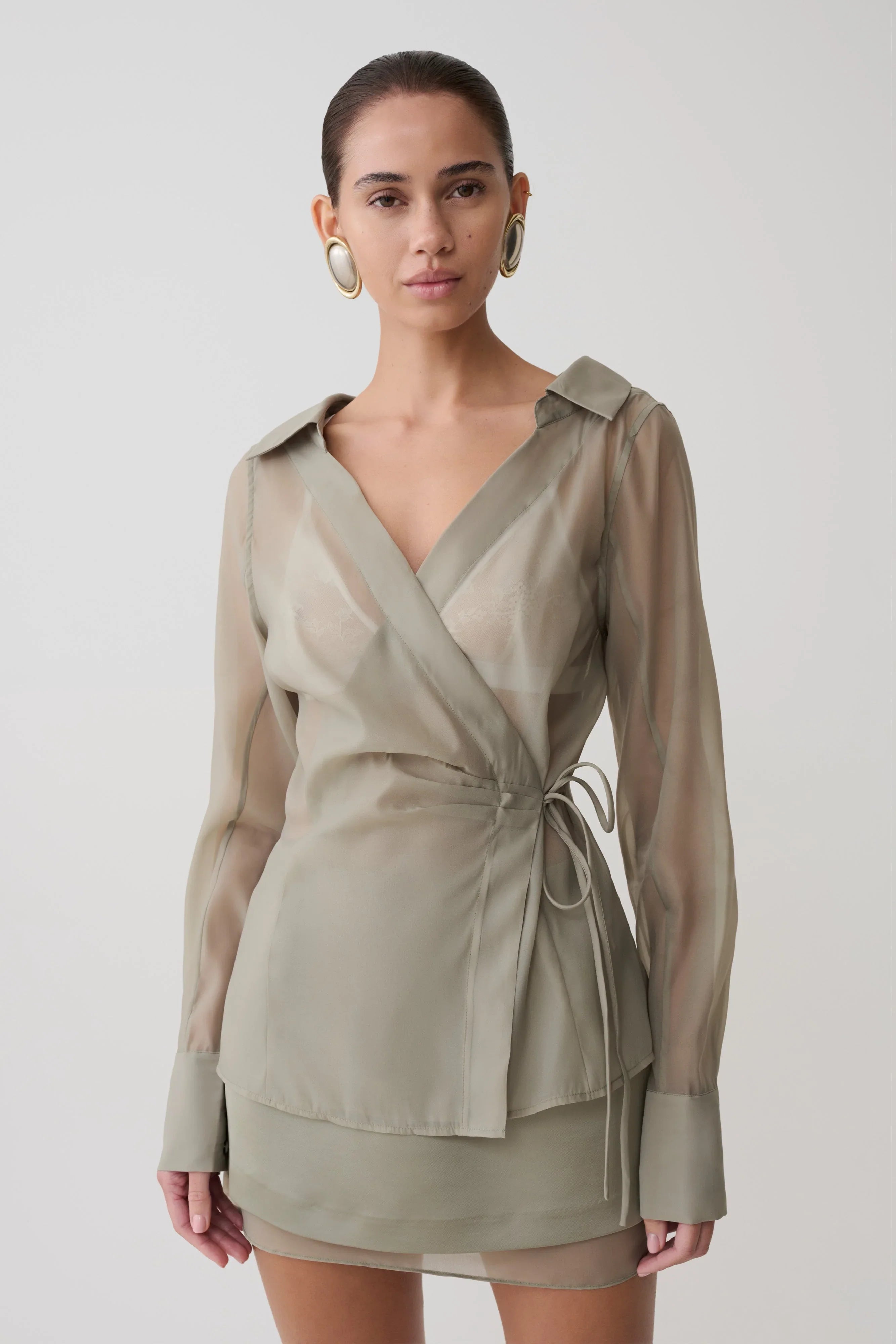 Frankie Organza Cross Over Shirt Smoke