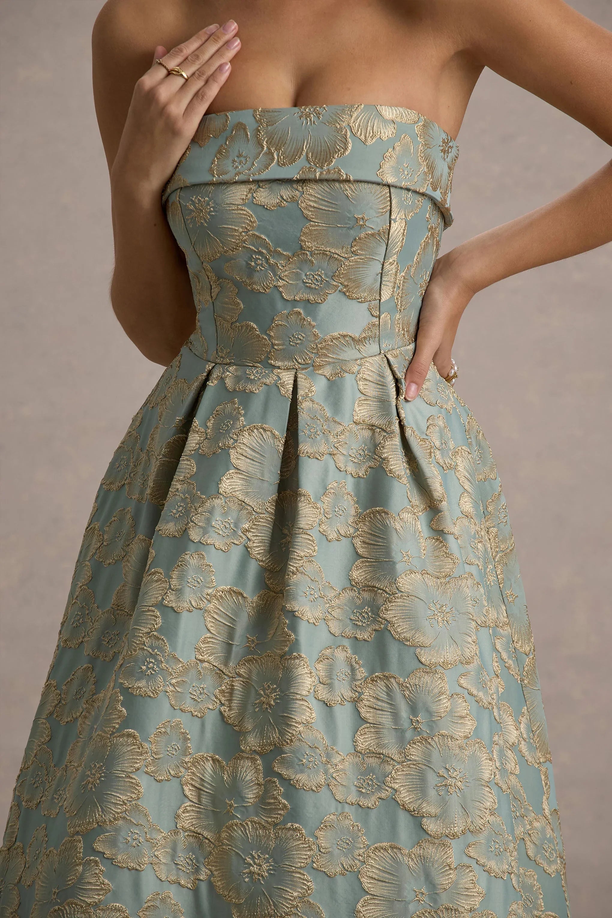 Zuma Light Blue Jacquard Strapless Midi Dress