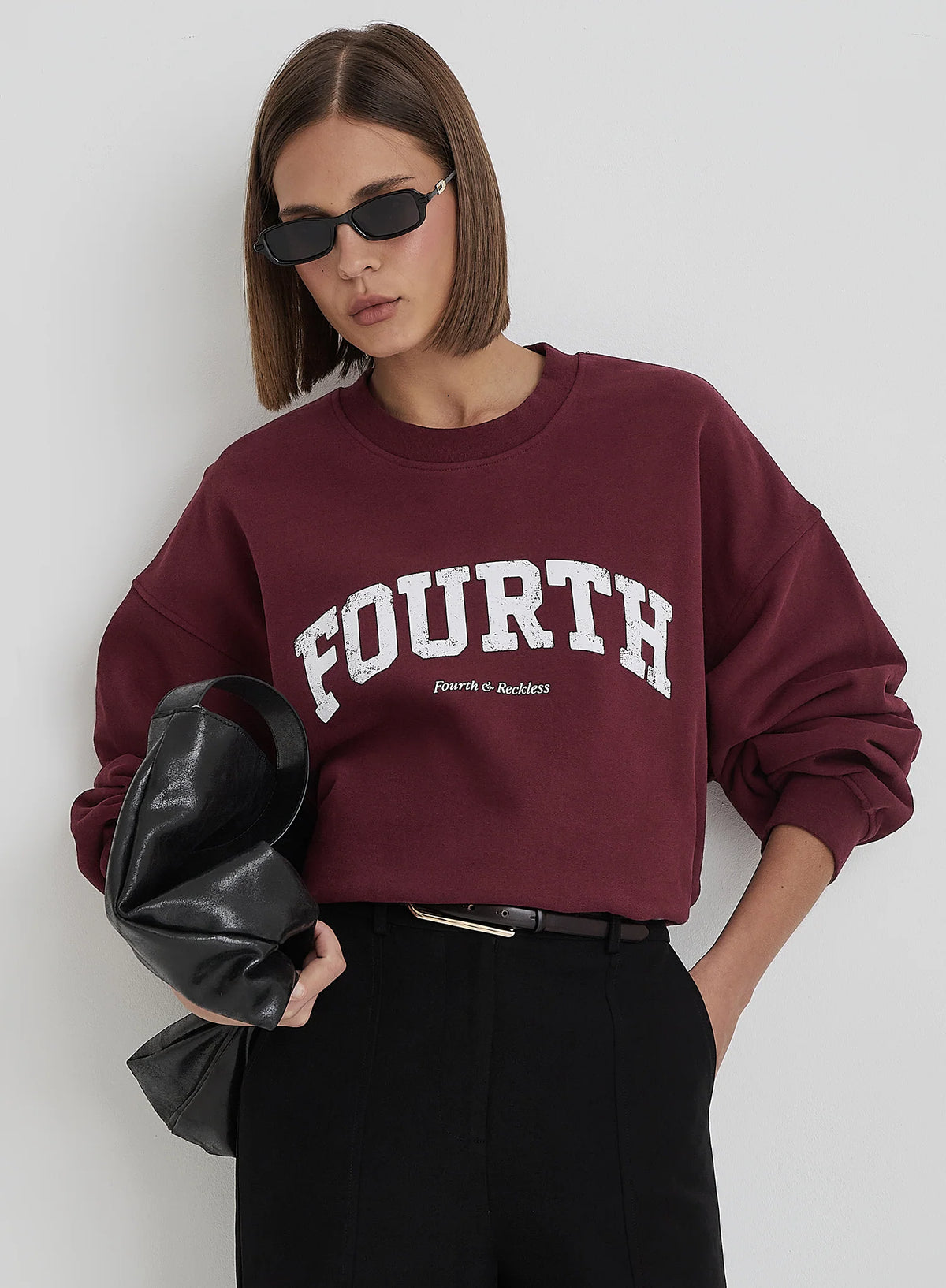 Burgundy Distressed Fourth Slogan Oversized Sweatshirt