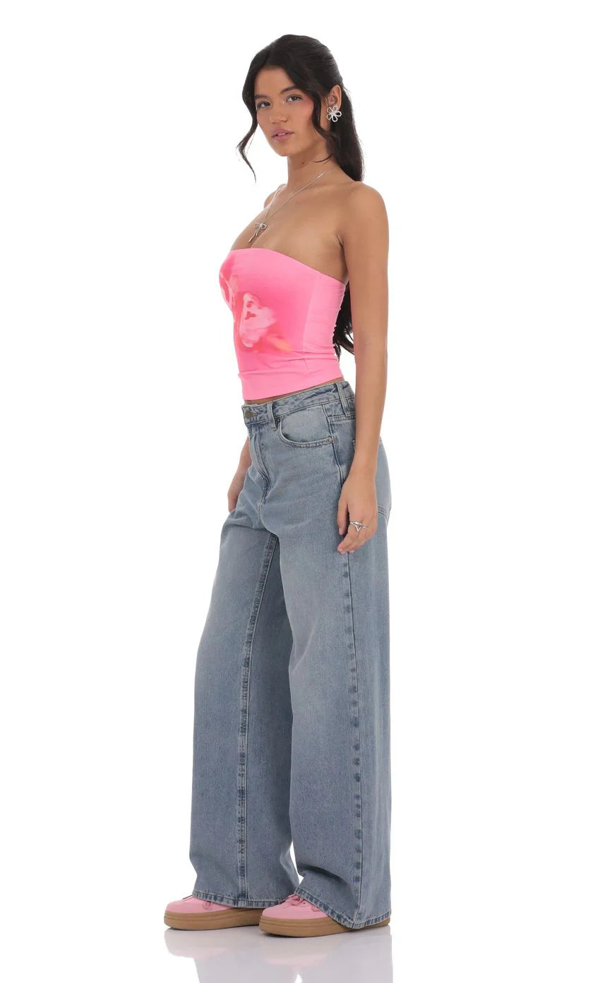 High Rise Wide Leg Jeans in Faded Denim