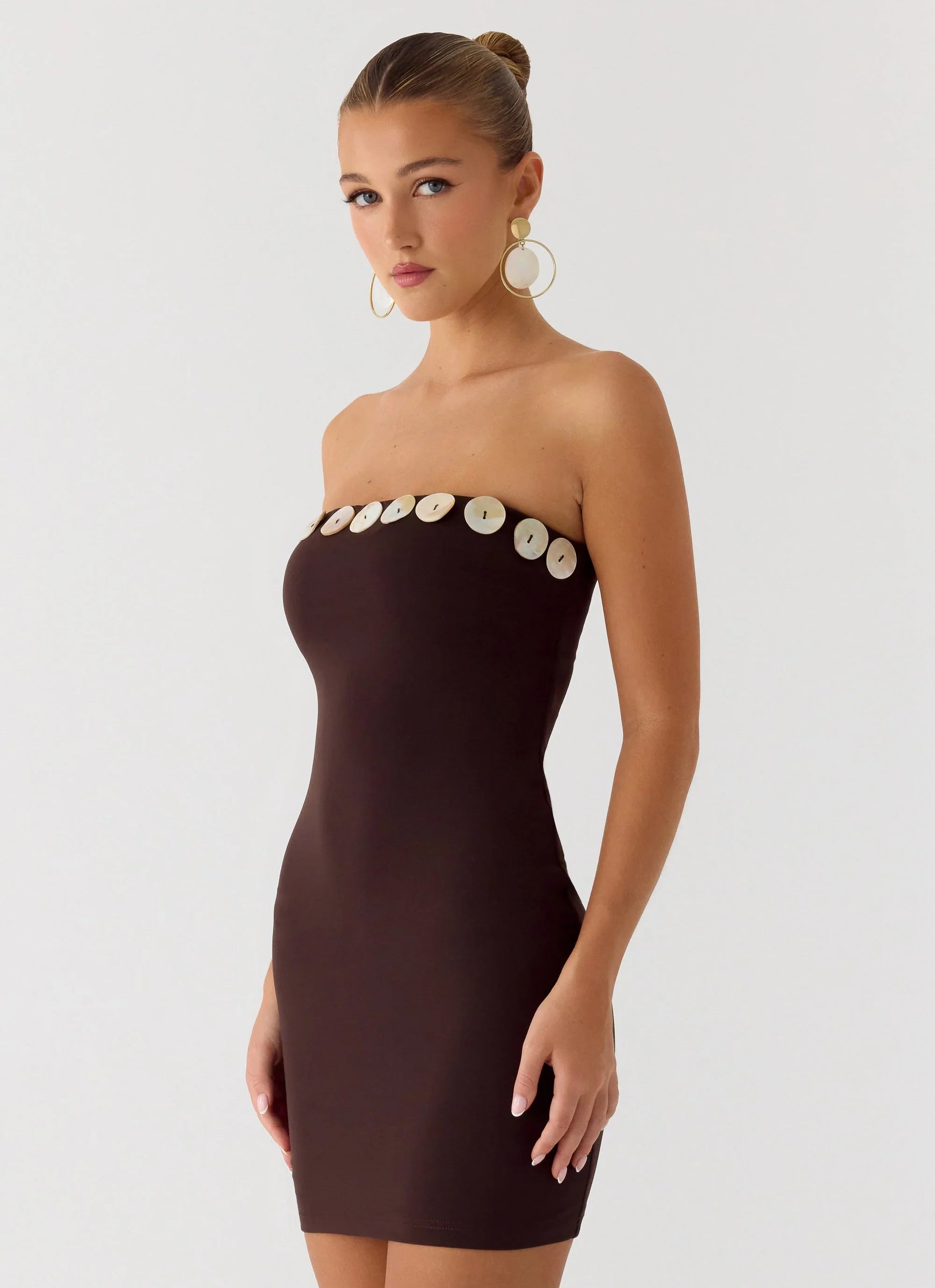 Leroy Button Mini Dress Chocolate