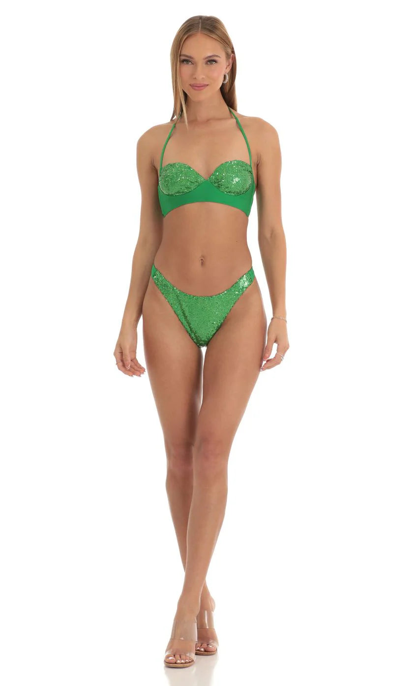 Sequin Bikini Set in Green