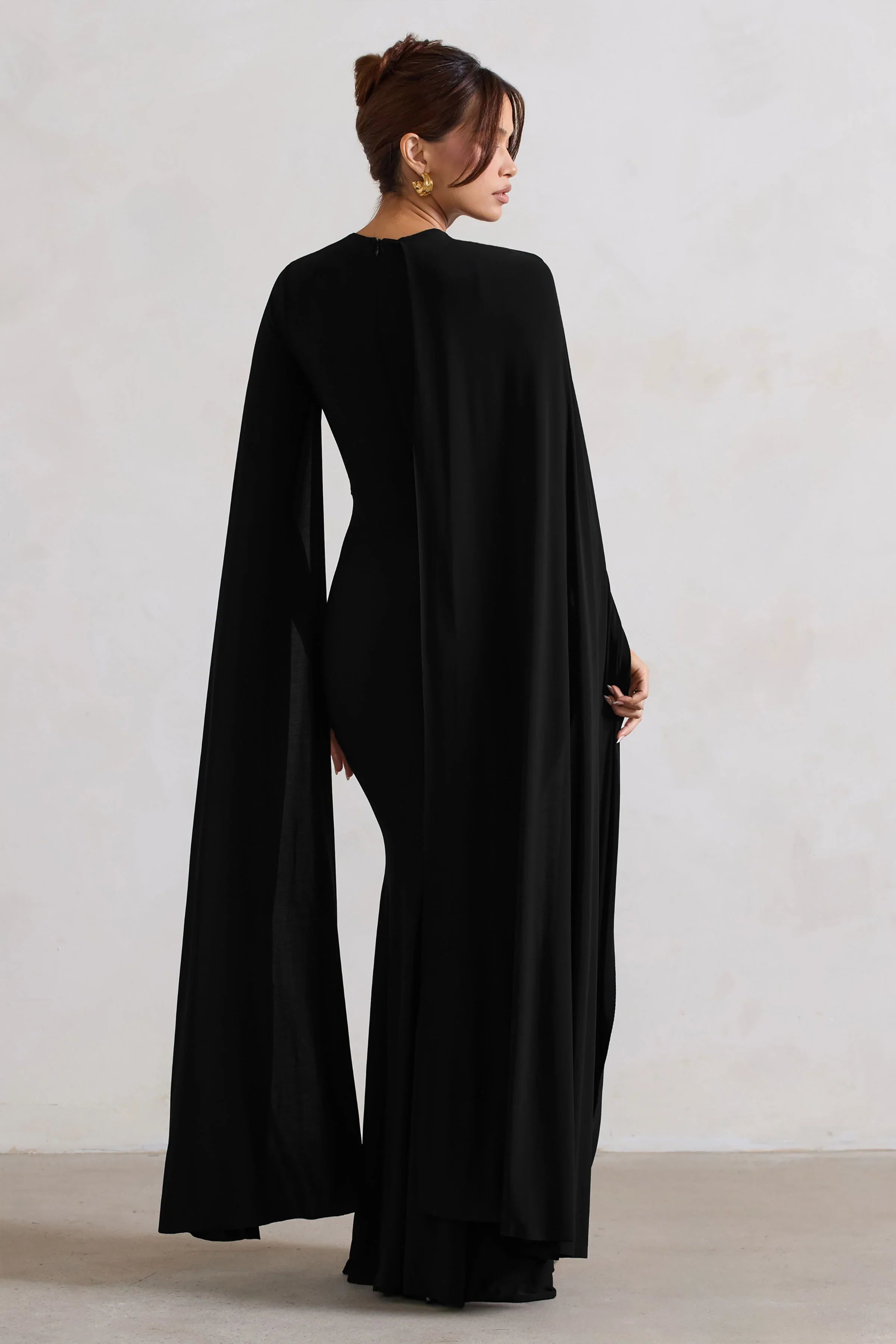Magdelena Black Asymmetric Cape Maxi Dress