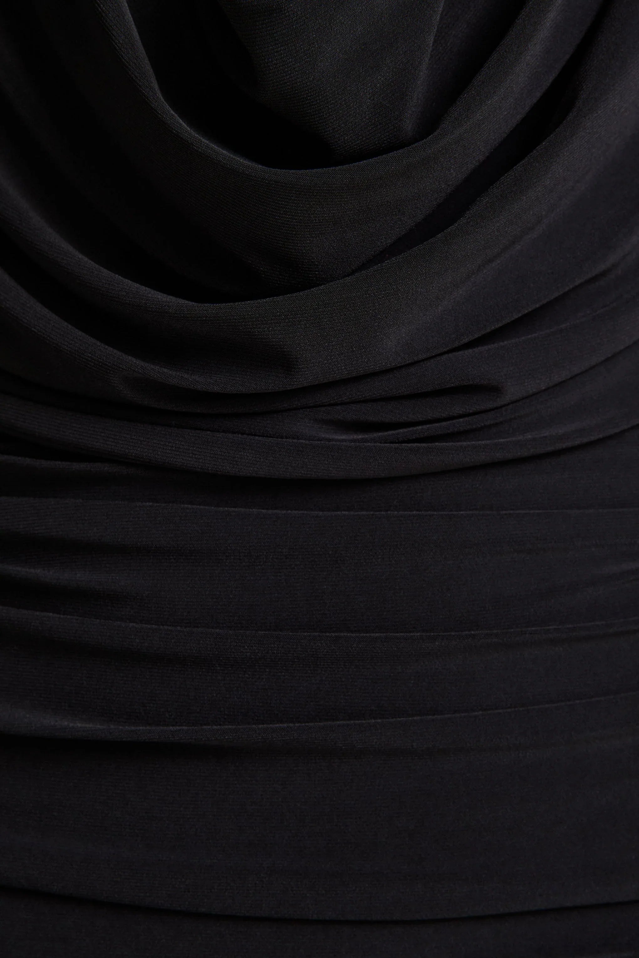 Griselda Black Plunge Neck Midi Dress With Sheer Long Sleeves