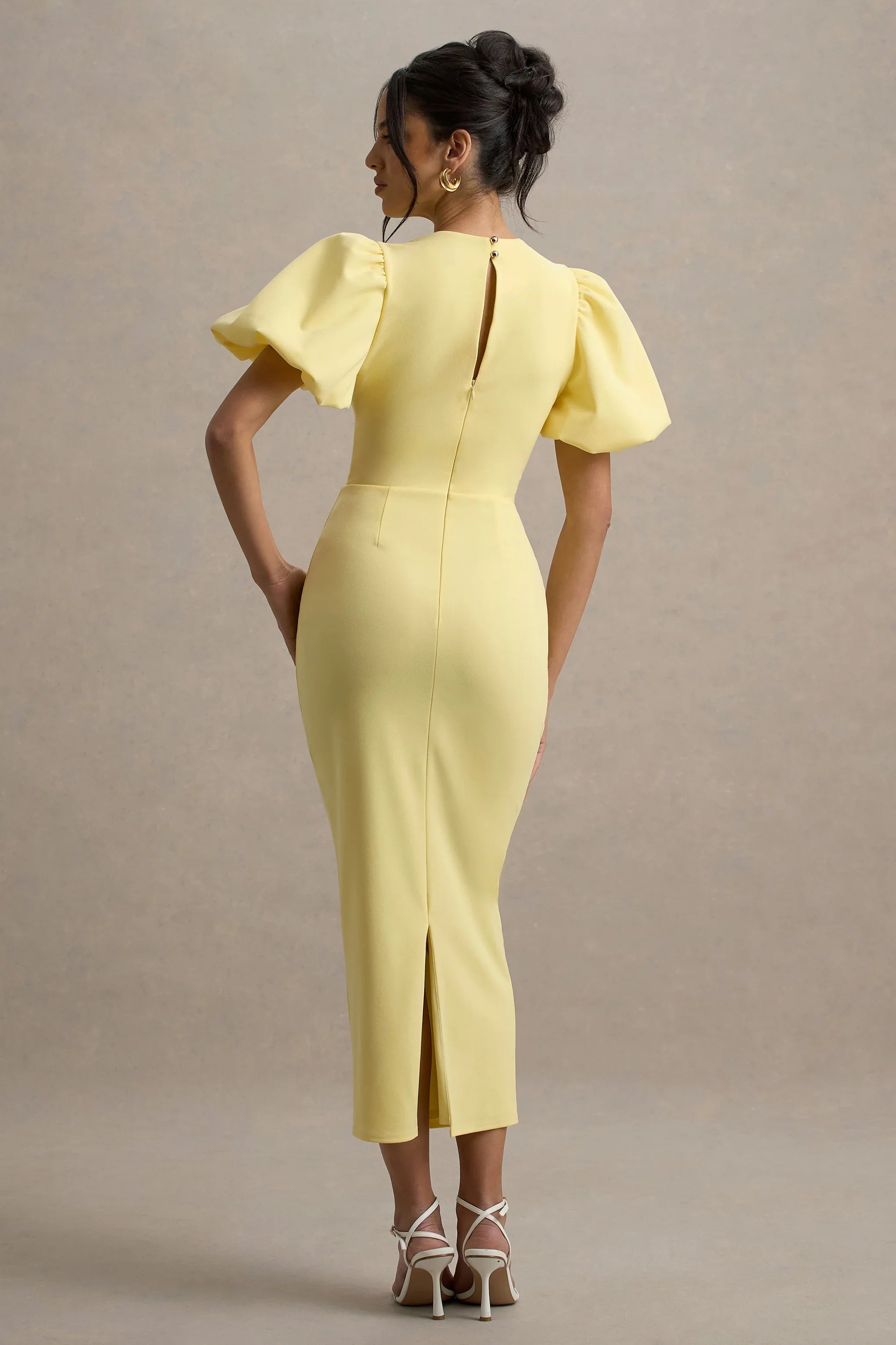 Dakota Lemon Puff Sleeve Midi Dress