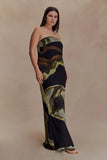 Amaya Strapless Chiffon Maxi Dress Green Fluid Reverie Print