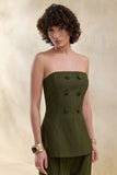 Fable Olive Pinstripe Bandeau Tailored Top