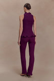 Diya Ribbed High Waisted Pants With Wire Hem Plum