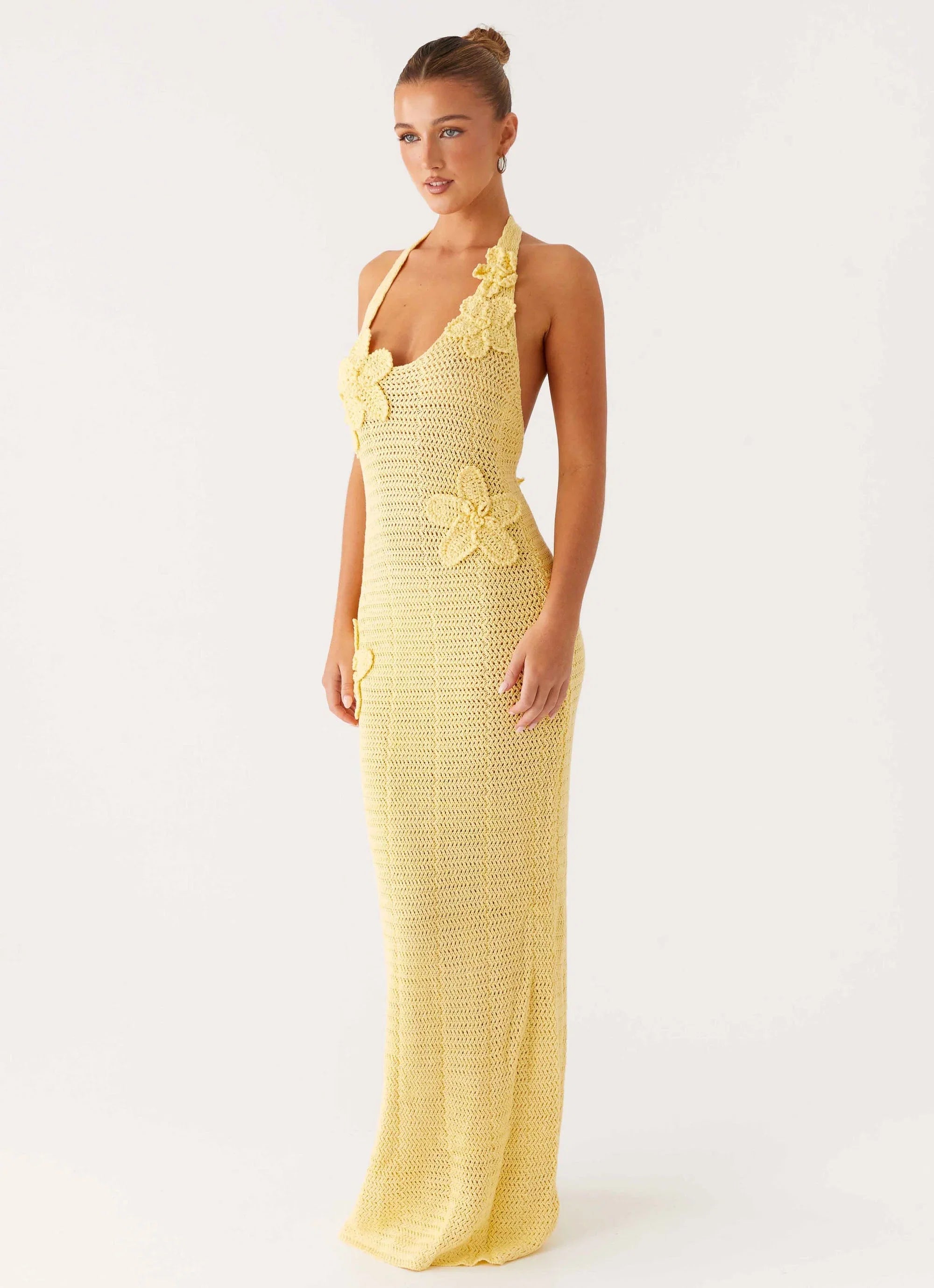 Novalee Flower Crochet Maxi Dress Yellow