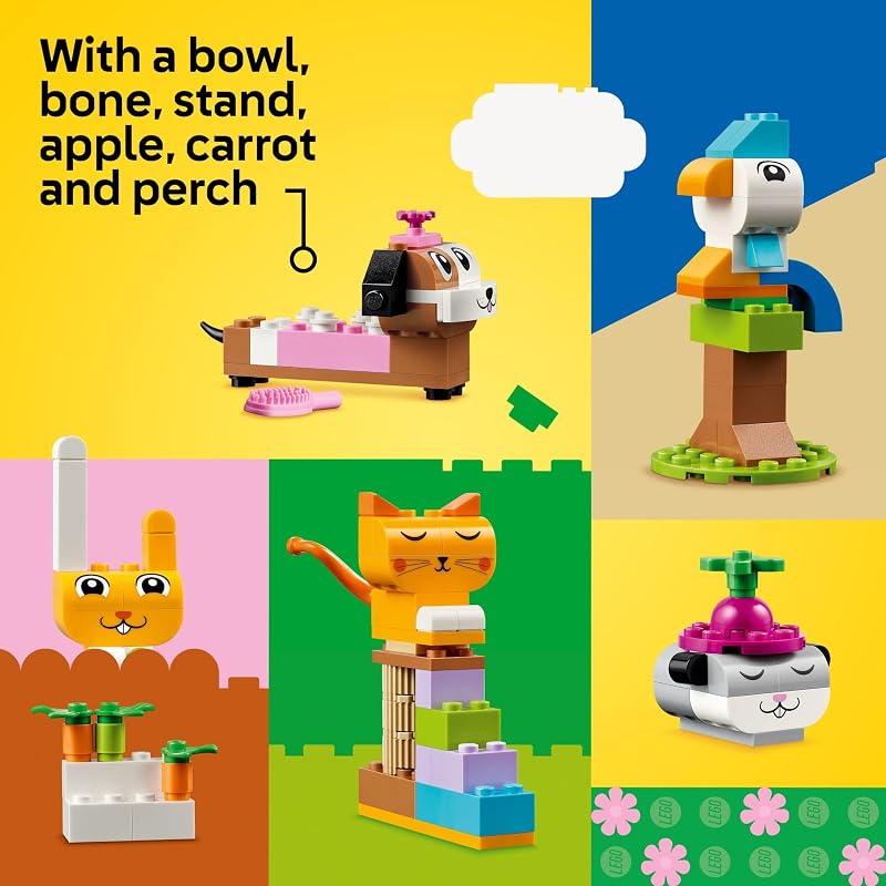 LEGO Classic Creative Pets Building Brick Animals Toy Kids Build a Dog Cat Rabbit Hamster and Bird Gift for Animal Loving Boys and Girls Aged 5 and Up Great Build Together Toy 11034