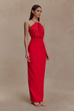Elina Satin Necklace Maxi Dress Red