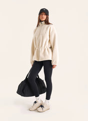 Cream Toggle Waisted Peplum Hem Fleece