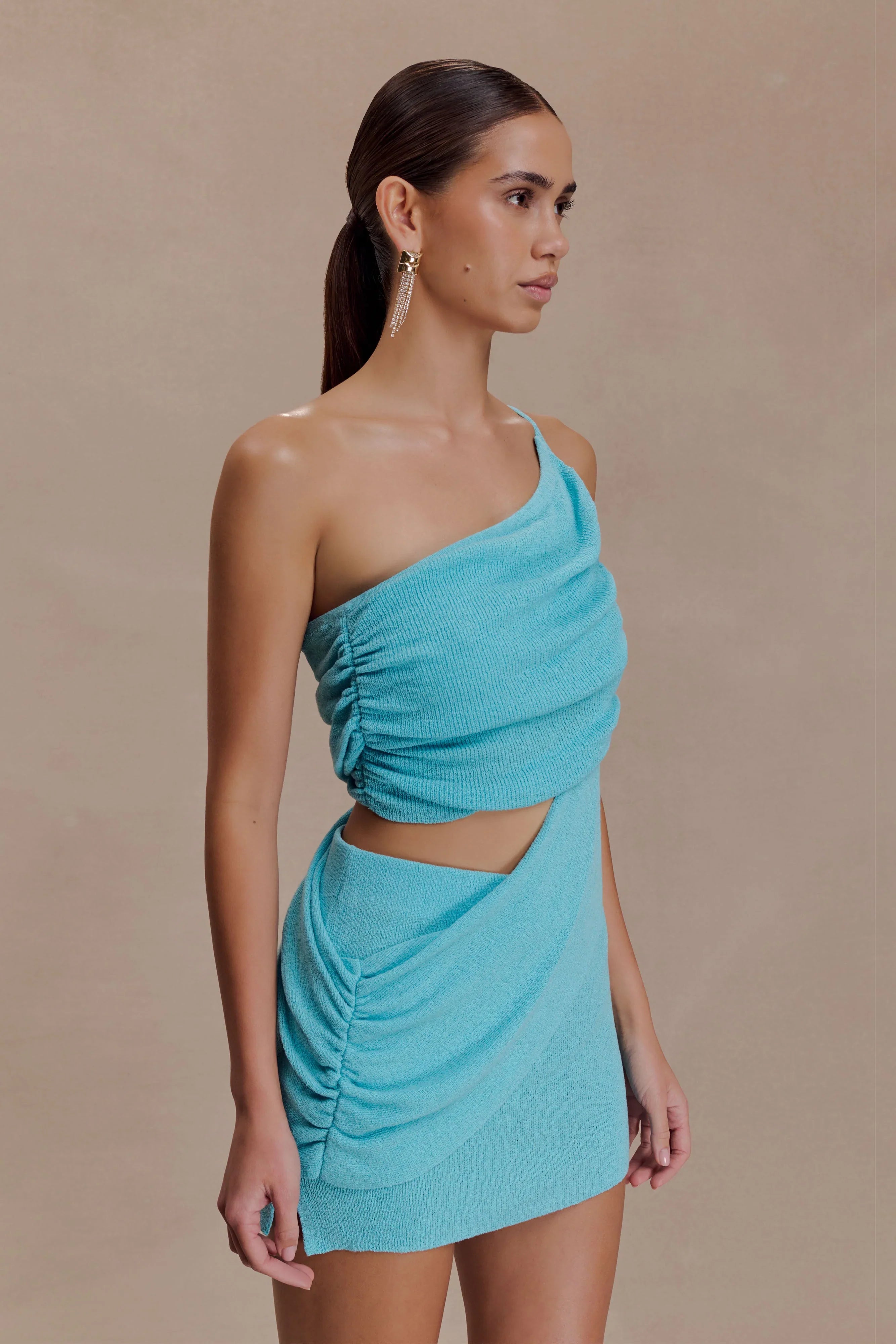 Corah Drape Knit Top Cyan Blue
