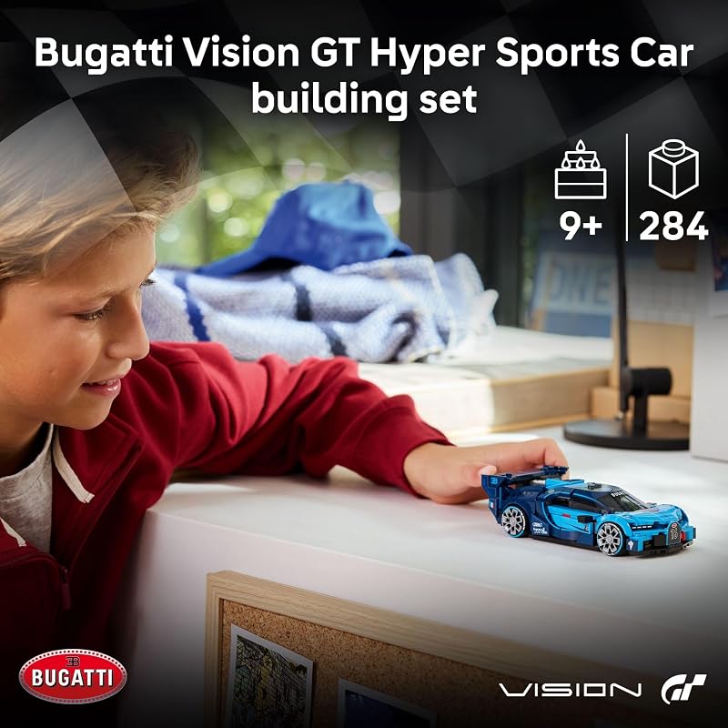 LEGO Speed Champions Bugatti Vision Gran Turismo Hyper Sports Car Building Toy for Kids Gamers Building Set W Bugatti Driver Minifigure for Boys Girls Ages 9 Gift Idea for Birthdays 77253