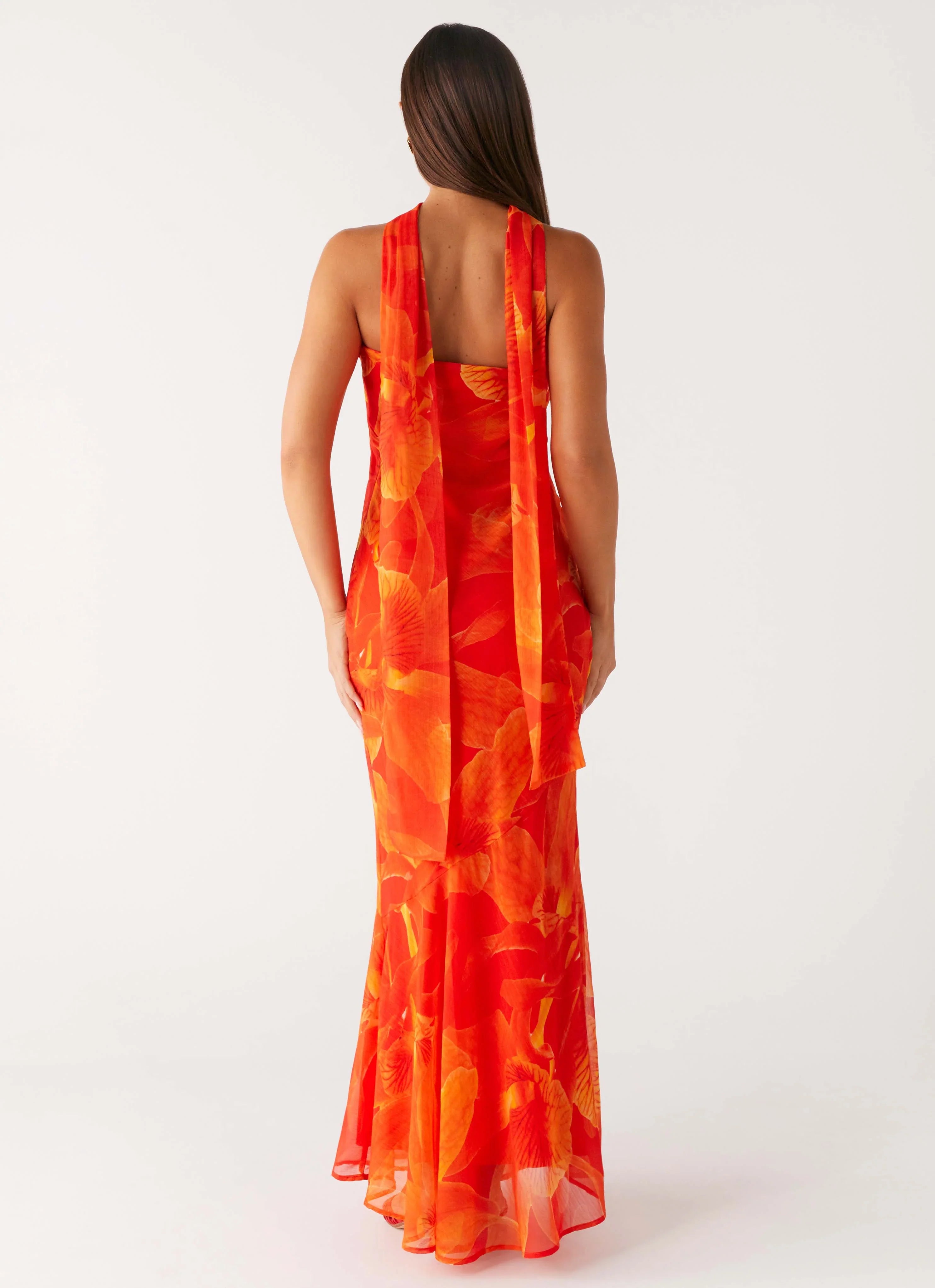 Under The Pagoda Maxi Dress Orange Floral