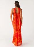 Under The Pagoda Maxi Dress Orange Floral