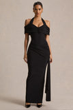 Camille Black Bardot Neck Maxi Dress