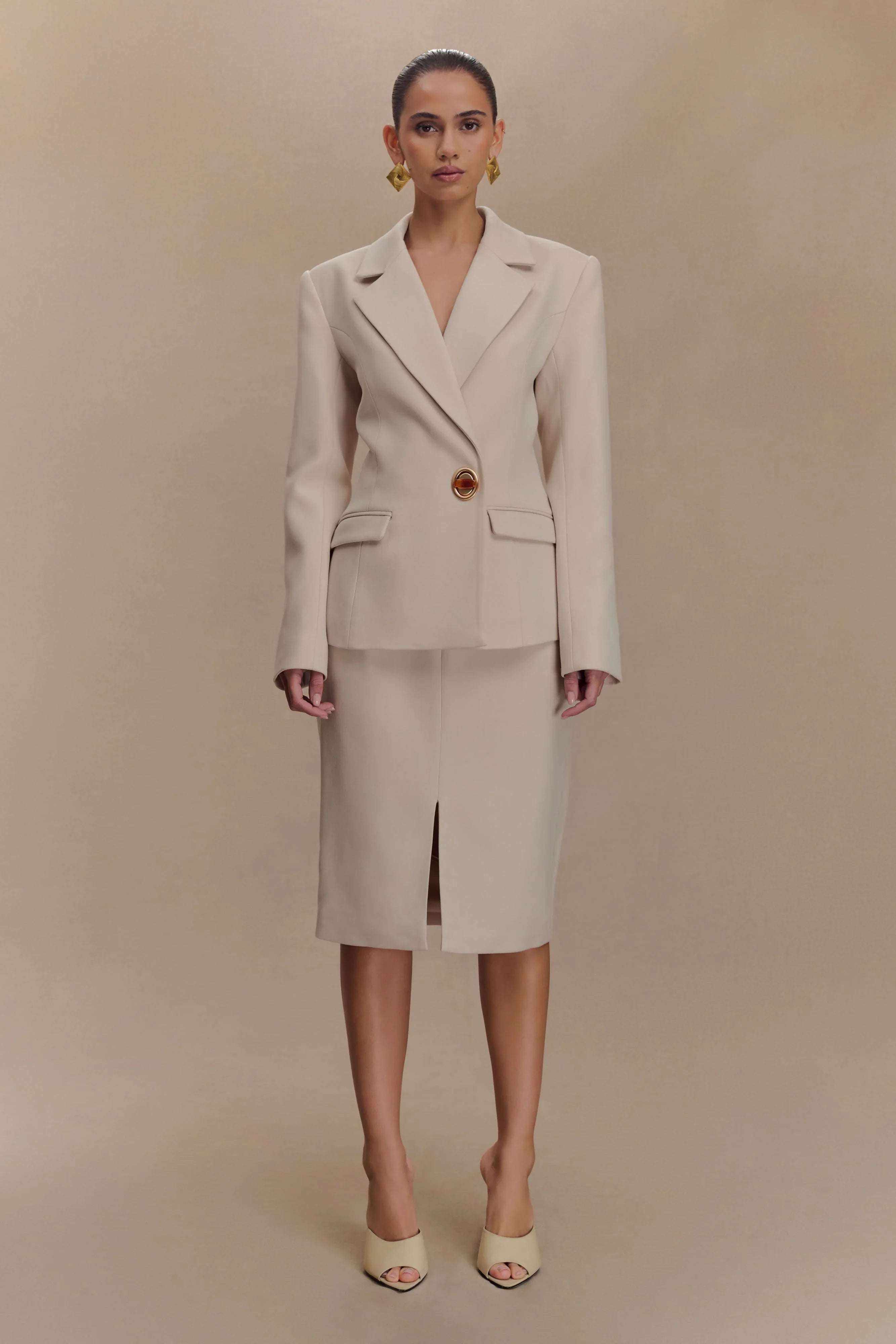 Max Cinched Waist Blazer Ivory Stone