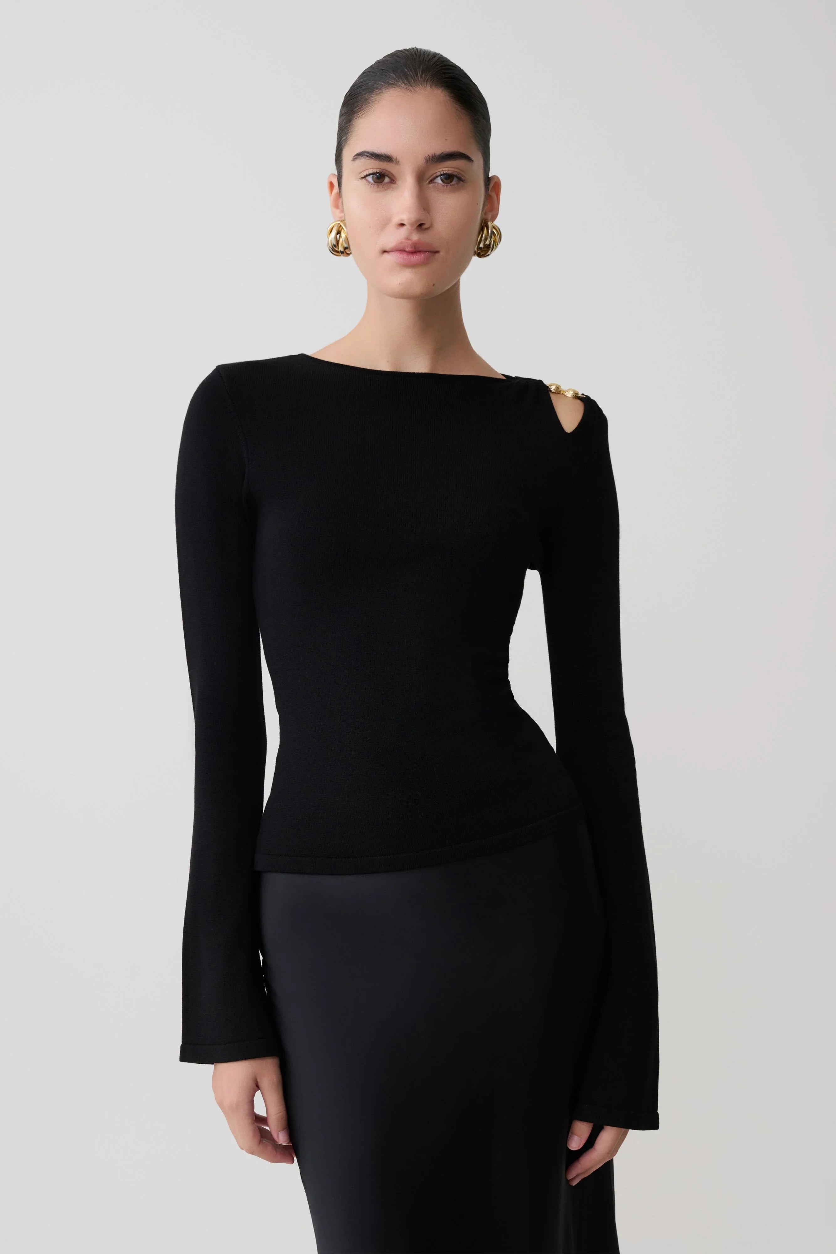 Ricky Knit Long Sleeve Longline Top Black