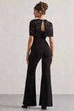 Endless Black Flared Leg Jumpsuit With Lace Overlay