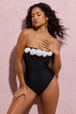 Susy Black Halter Neck Swimsuit With White Corsages