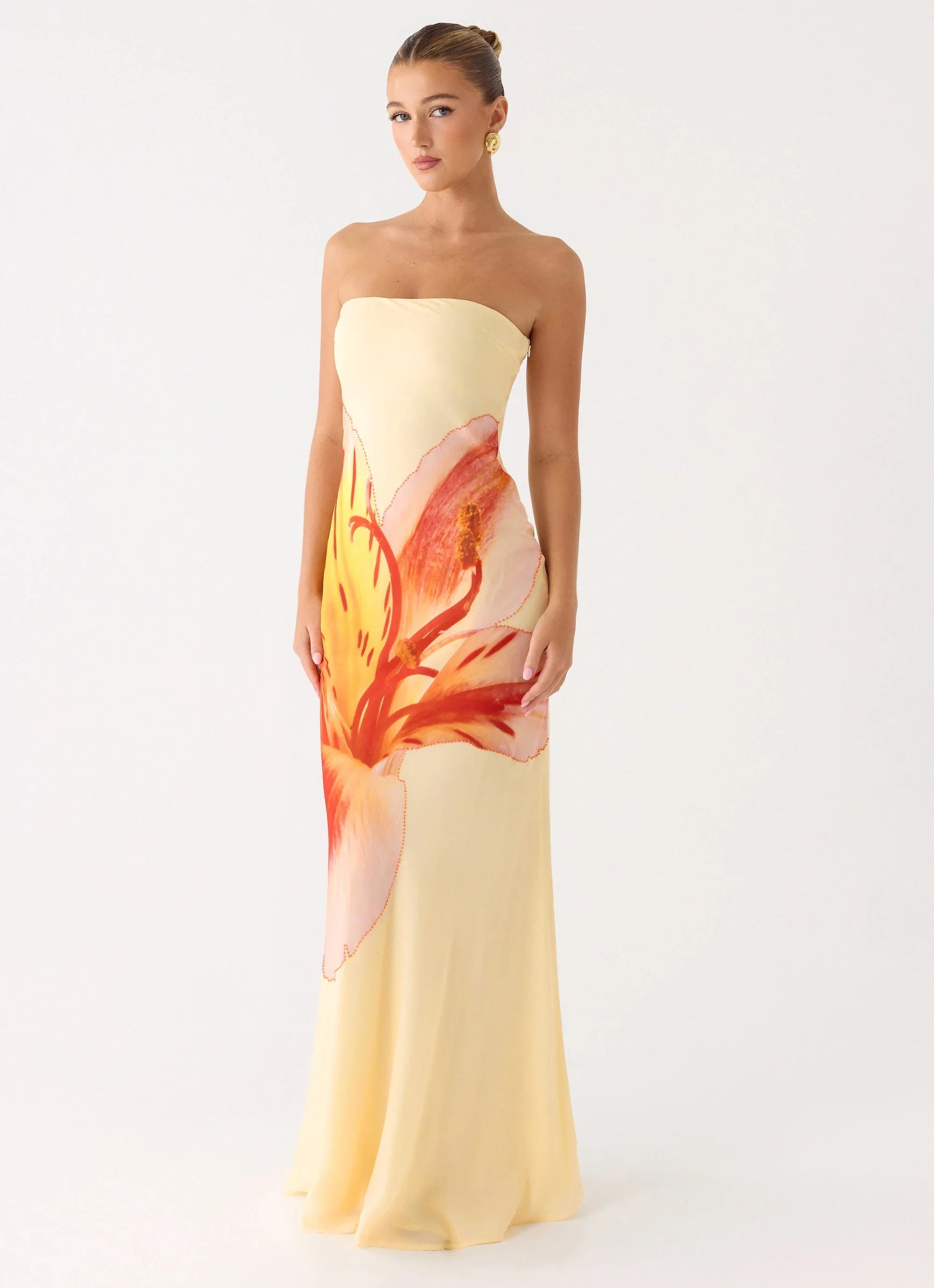 Ashwin Strapless Beaded Maxi Dress Sunpetal Print