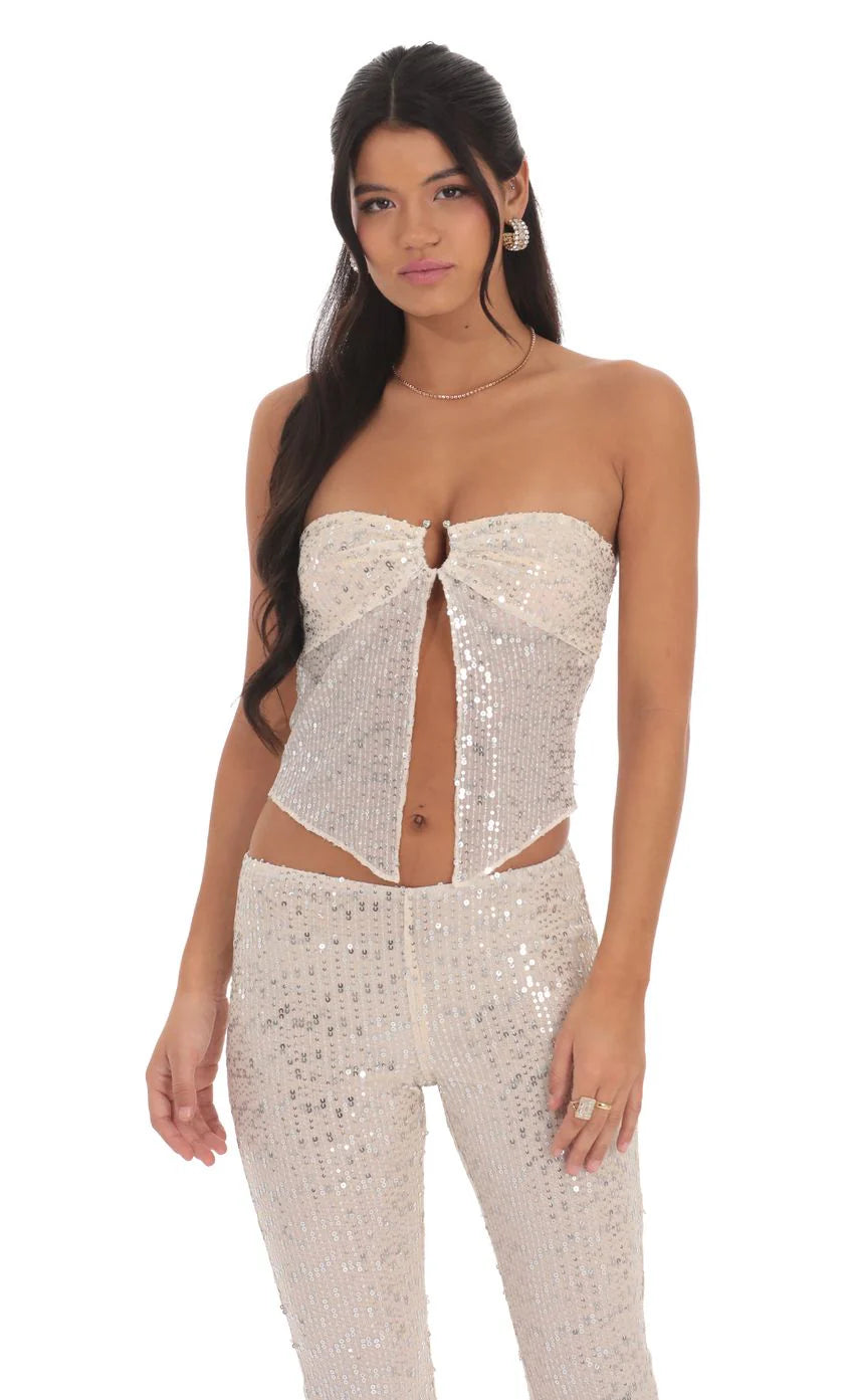 Flyaway Sequin Two Piece Set in Champagne
