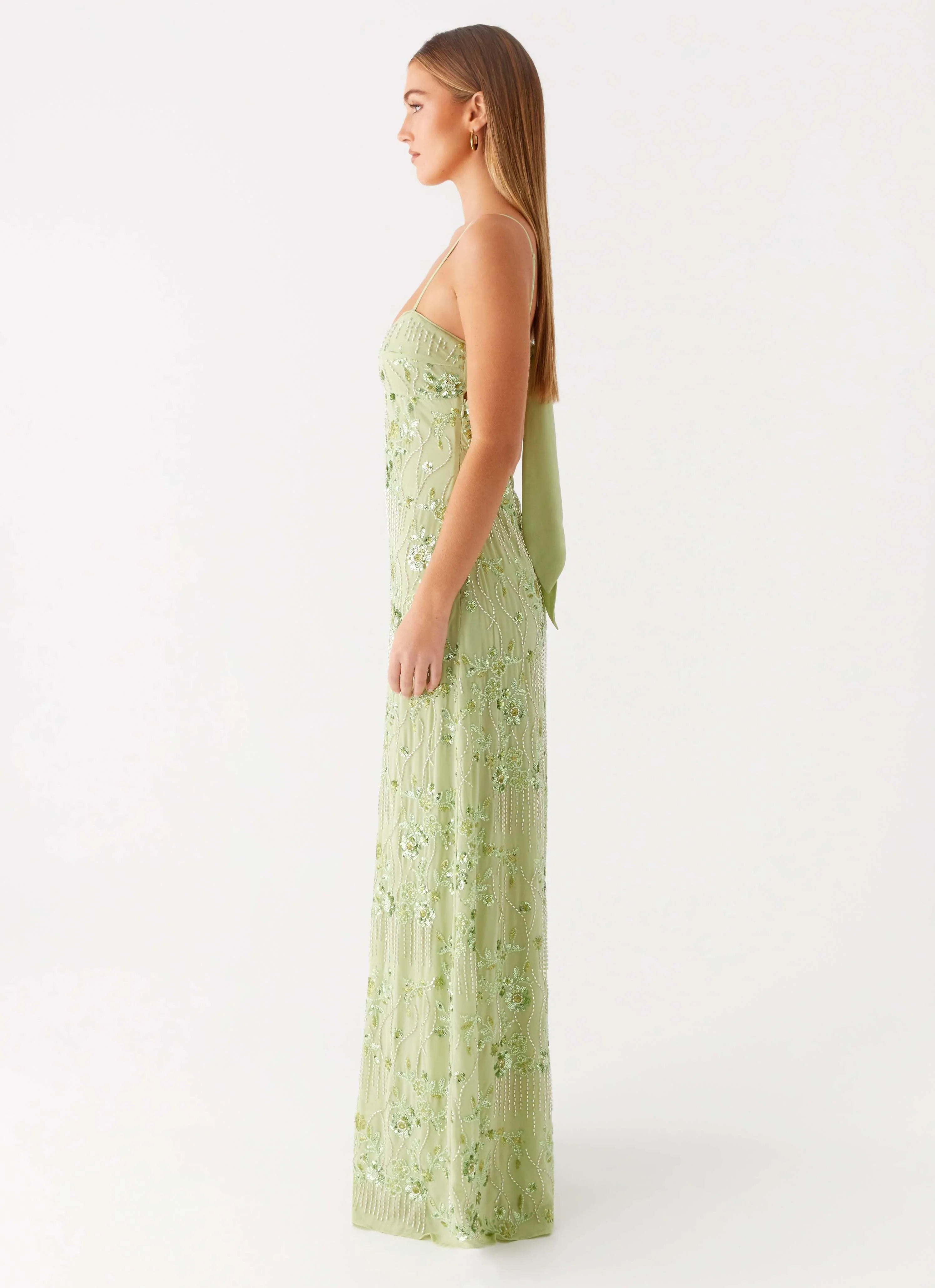Celandine Beaded Maxi Dress Lime