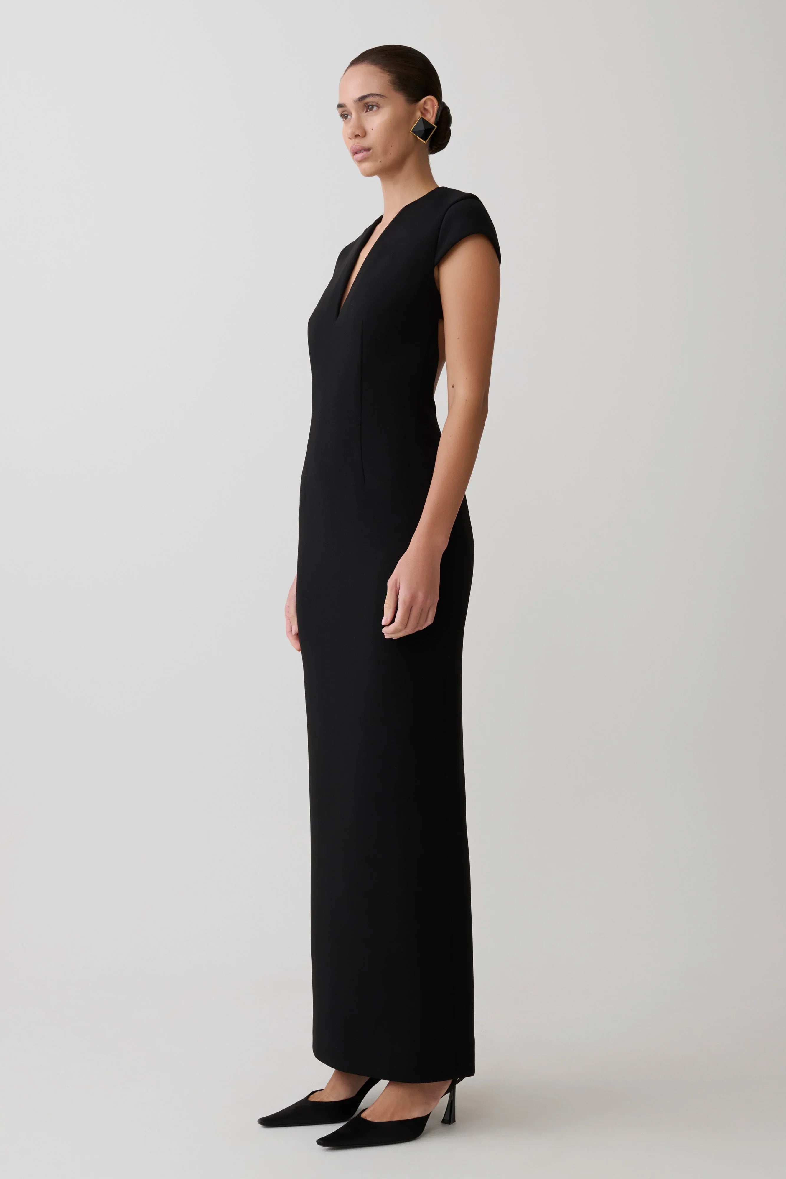 Briella V Neck Suiting Maxi Dress Black