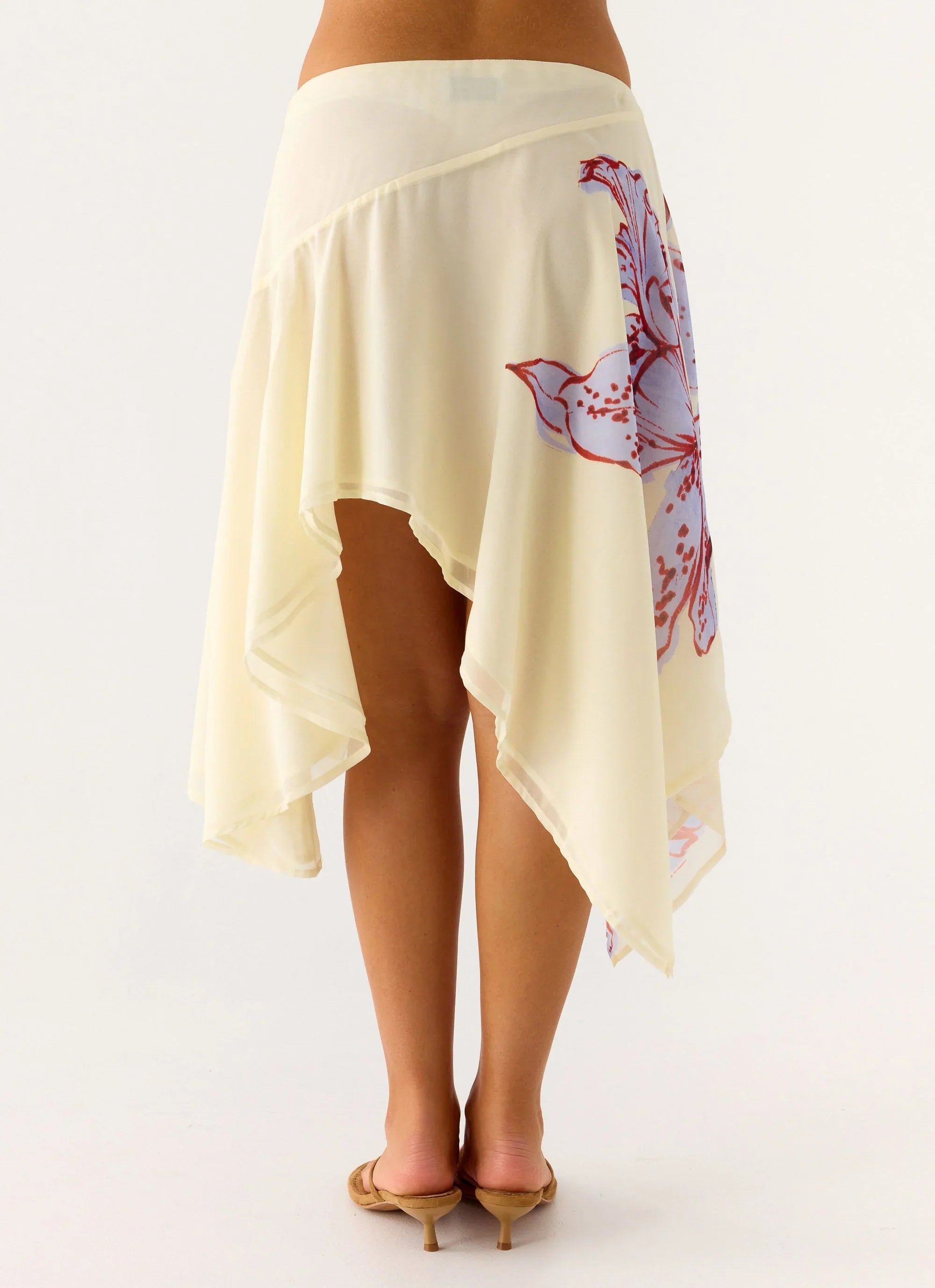 Kia Low Rise Asymmetrical Midi Skirt Purple Floral