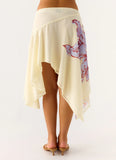 Kia Low Rise Asymmetrical Midi Skirt Purple Floral