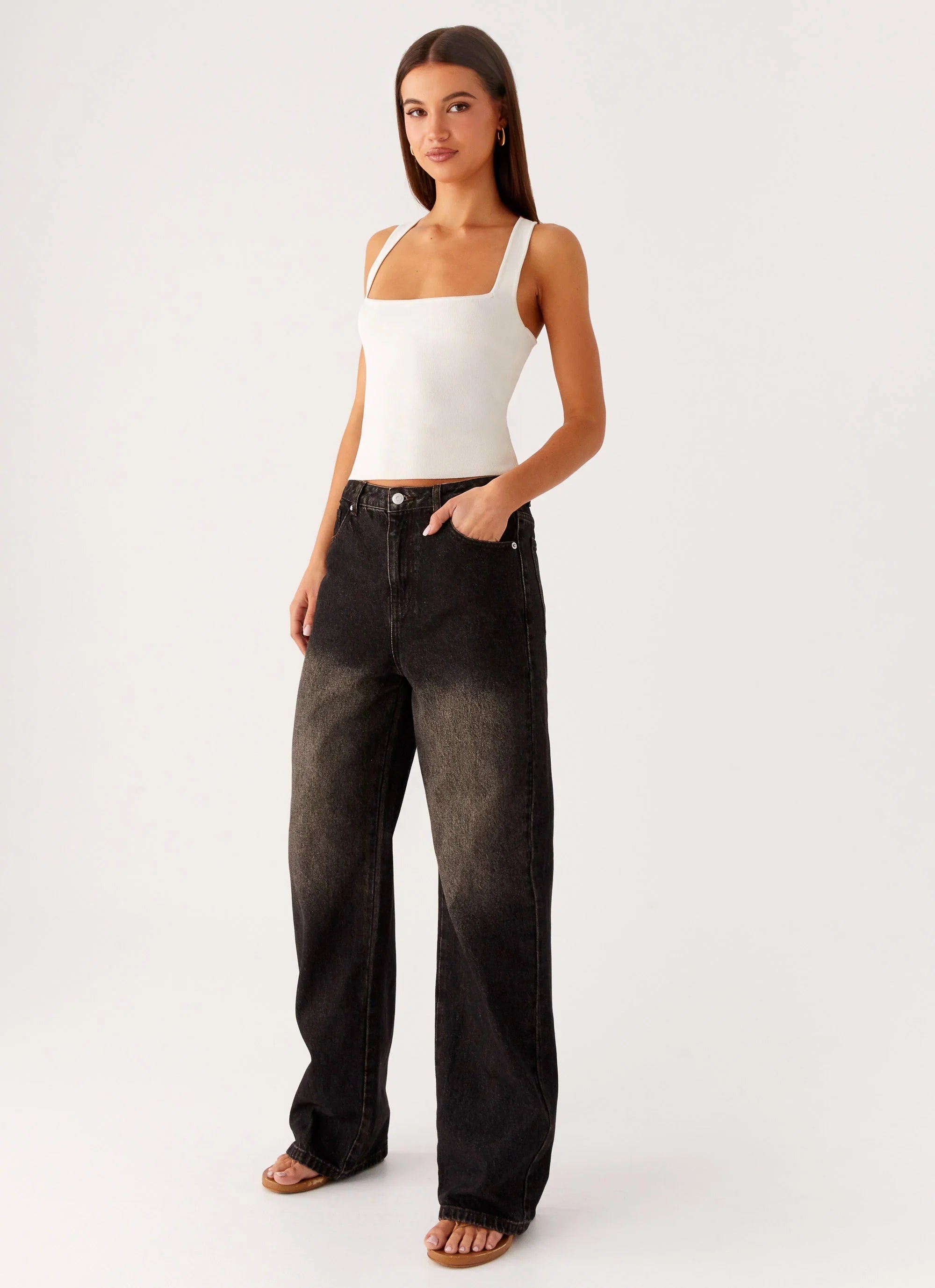 Back Again Straight Leg Denim Jeans Acid Charcoal