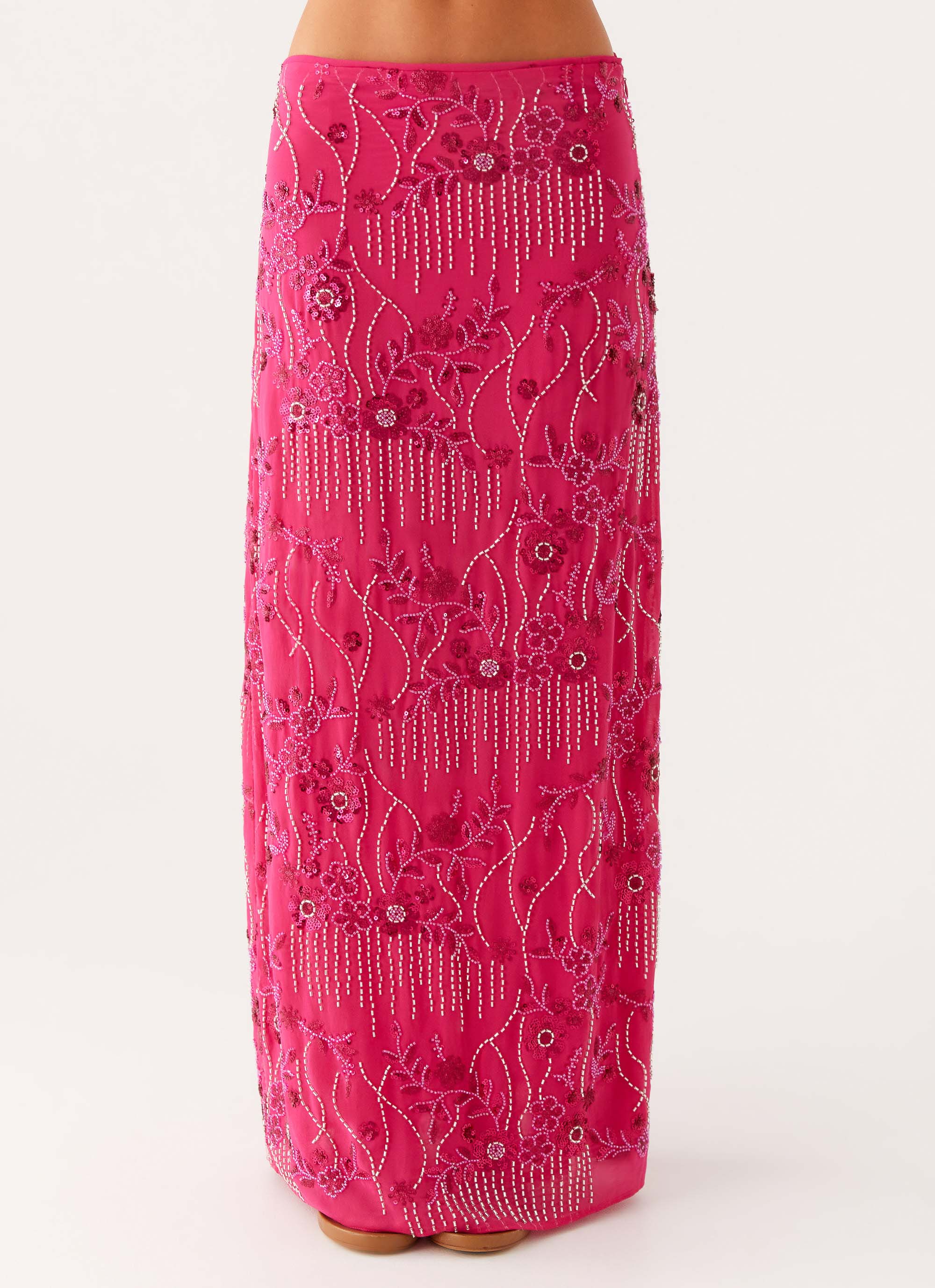 Corinna Low Rise Sequin Maxi Skirt Fuchsia