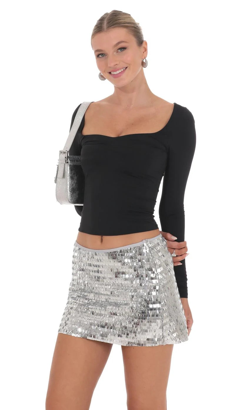 Rectangle Sequin Skirt in Silver