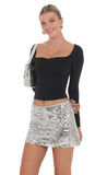 Rectangle Sequin Skirt in Silver