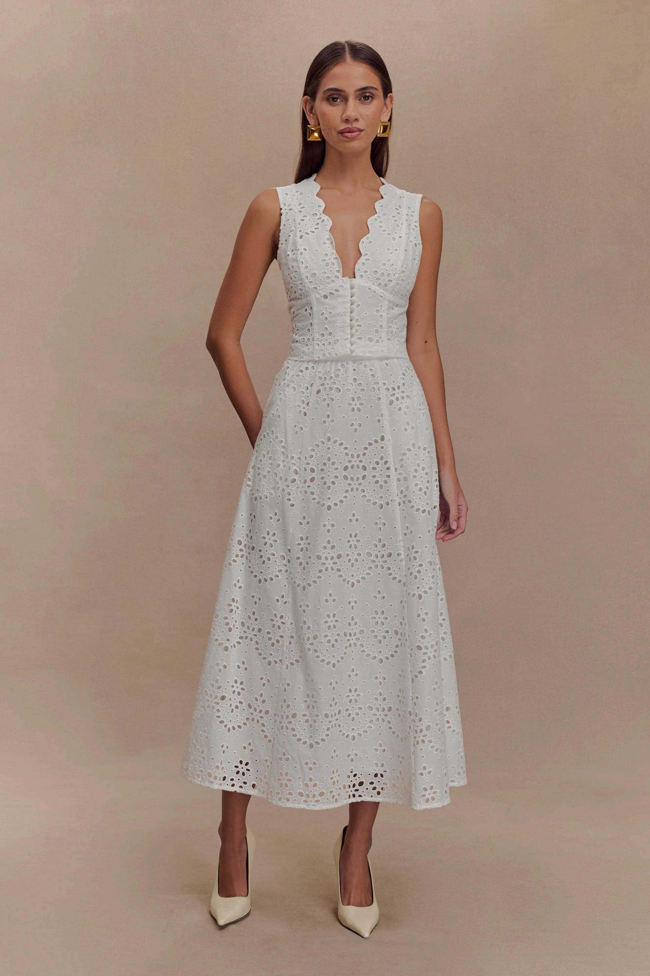 Arla Sleeveless Broderie Top White