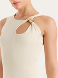 Cream Knitted Sleeveless Hardware Cut Out Maxi Dress