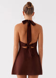 Heavy Hearted Linen Mini Dress Brown