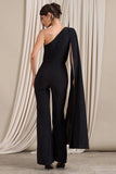 Aurora Black One Shoulder Cape Sleeve Jumpsuit
